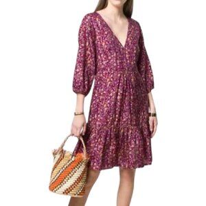 Mes Demoiselles Floral Print Silk Dress In Purple, Size 36EU/US4